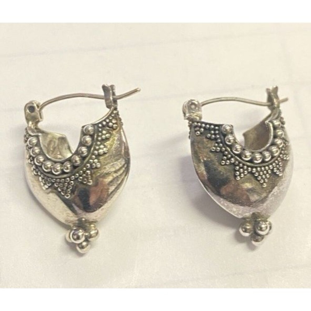 Vintage Balinese Surati Bali Basket Hoop Earrings Sterling Silver 925  UNIQUE